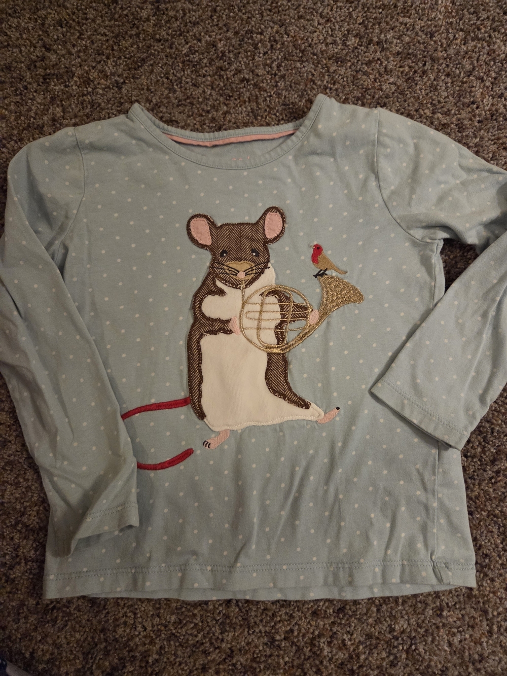 Mini Boden Light Blue Mouse With French Horn
